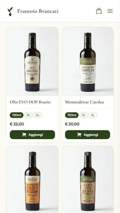 E-commerce Frantoio Brancati — Sfida mobile