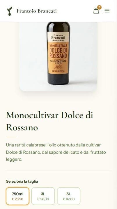 E-commerce Frantoio Brancati — Soluzione mobile