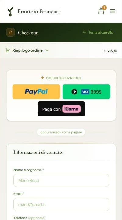 E-commerce Frantoio Brancati — Dettagli mobile