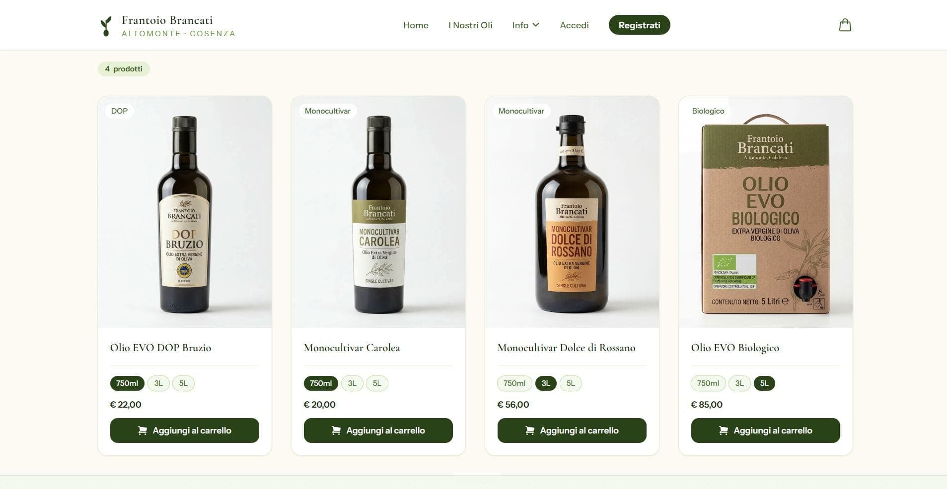 E-commerce Frantoio Brancati — Sfida desktop
