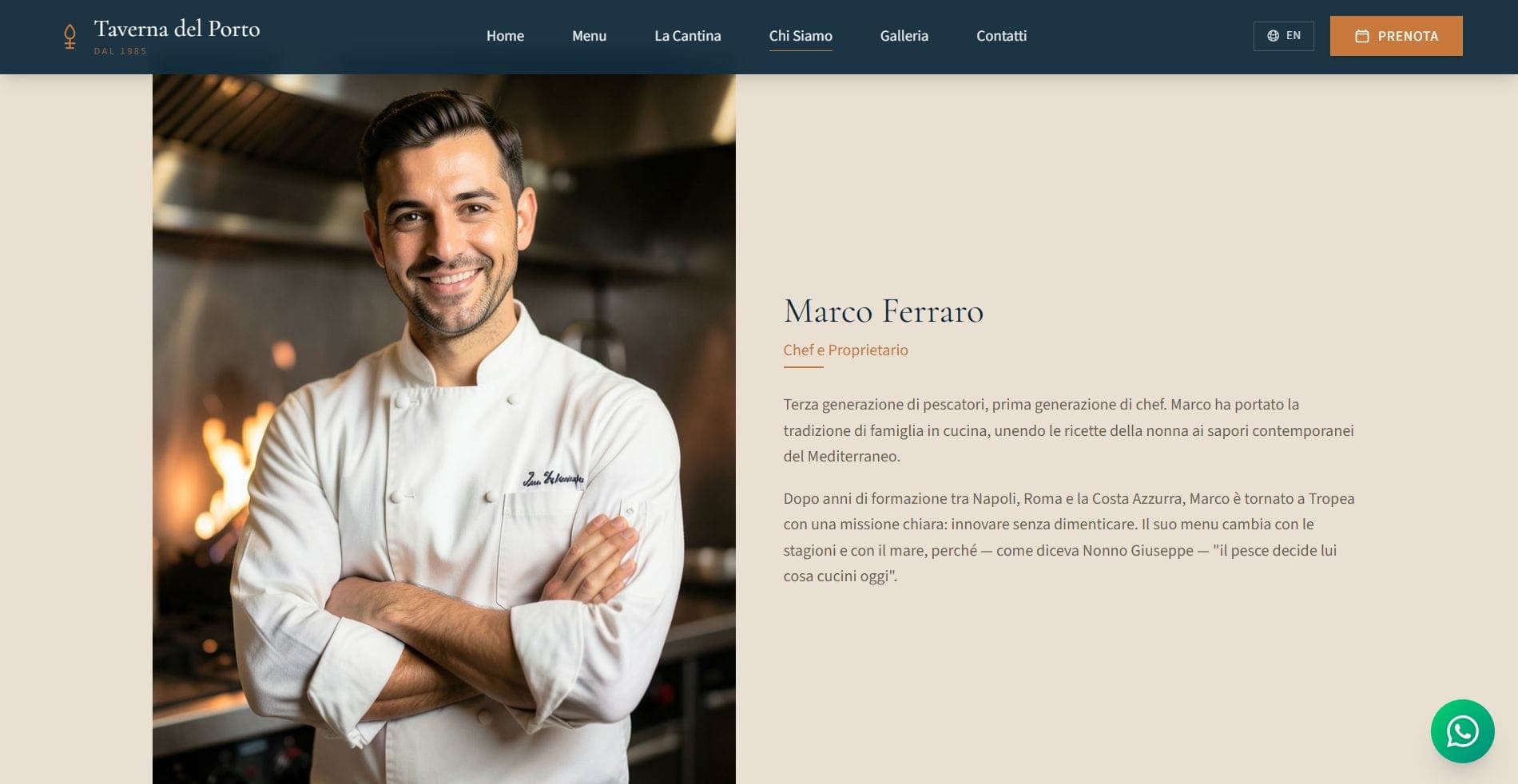 Sito ristorante Taverna del Porto, Tropea — Soluzione desktop