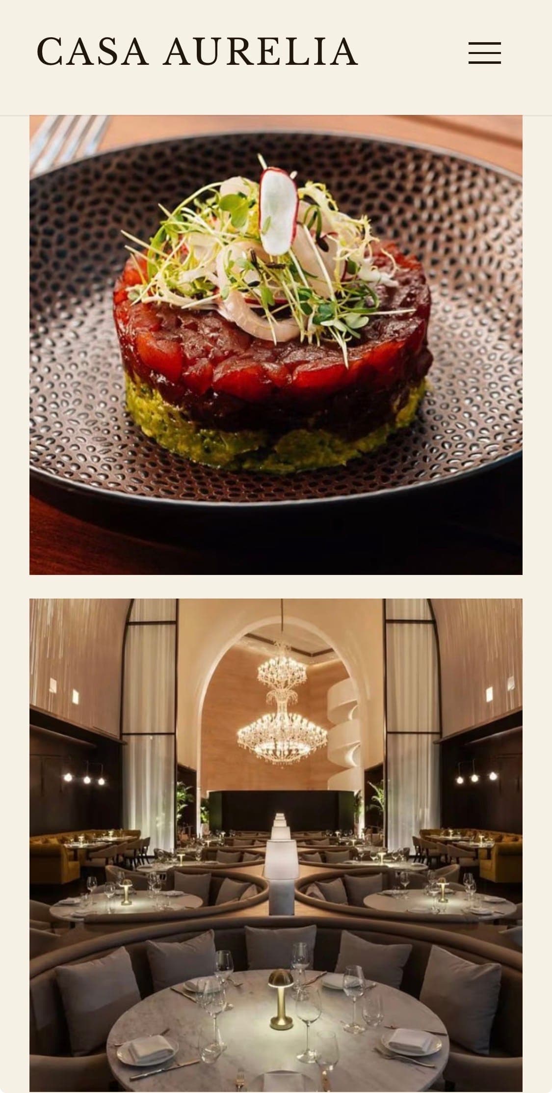 Sito ristorante contemporaneo Casa Aurelia, Brera Milano — Sfida mobile