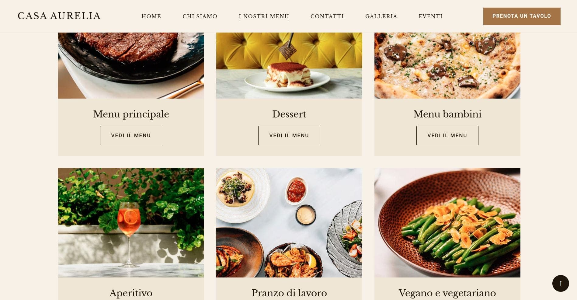 Sito ristorante contemporaneo Casa Aurelia, Brera Milano — Dettagli desktop
